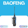 Front view of the Baofeng BF-1802L Walkie Talkie featuring blue side accents, a backlit digital screen showing frequencies, and numeric buttons. Front view of the Baofeng BF-1802L Walkie Talkie featuring blue side accents, a backlit digital screen showing frequencies, and numeric buttons.