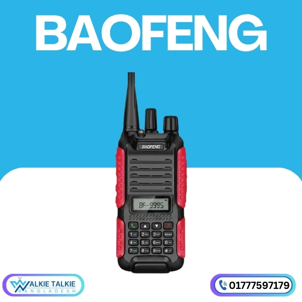 Black and Red Baofeng BF-999S Walkie Talkie rugged two-way radio with textured side grips and rechargeable battery. Black and Red Baofeng BF-999S Walkie Talkie rugged two-way radio with textured side grips and rechargeable battery.
